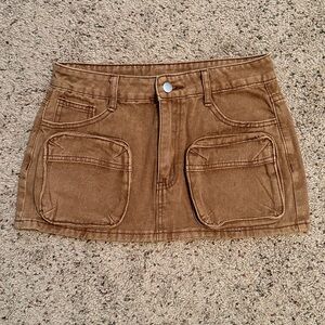 Cargo Khaki Tan Utility Denim Mini Skirt